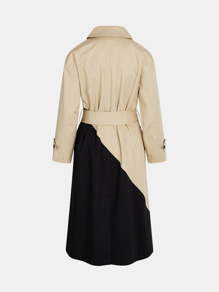 Beige og sort frakke med bindebånd fra Blanche