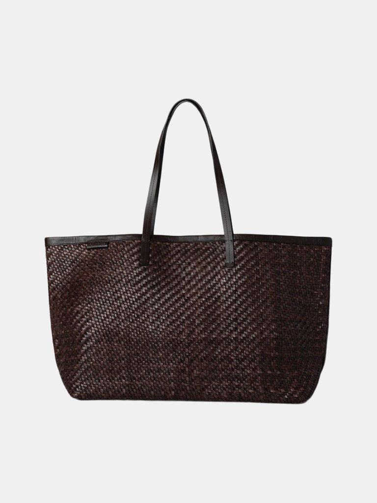 Stor rummelig taske i brun flet fra Cala Jade